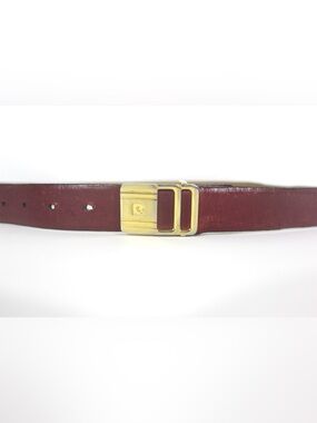 Vintage Deep Red Leather Belt with Gold Buckle, Worn In Skinny, Dressy Maroon